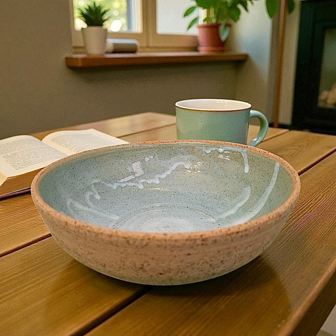 קערת חימר בתכלת ים בעבודת יד