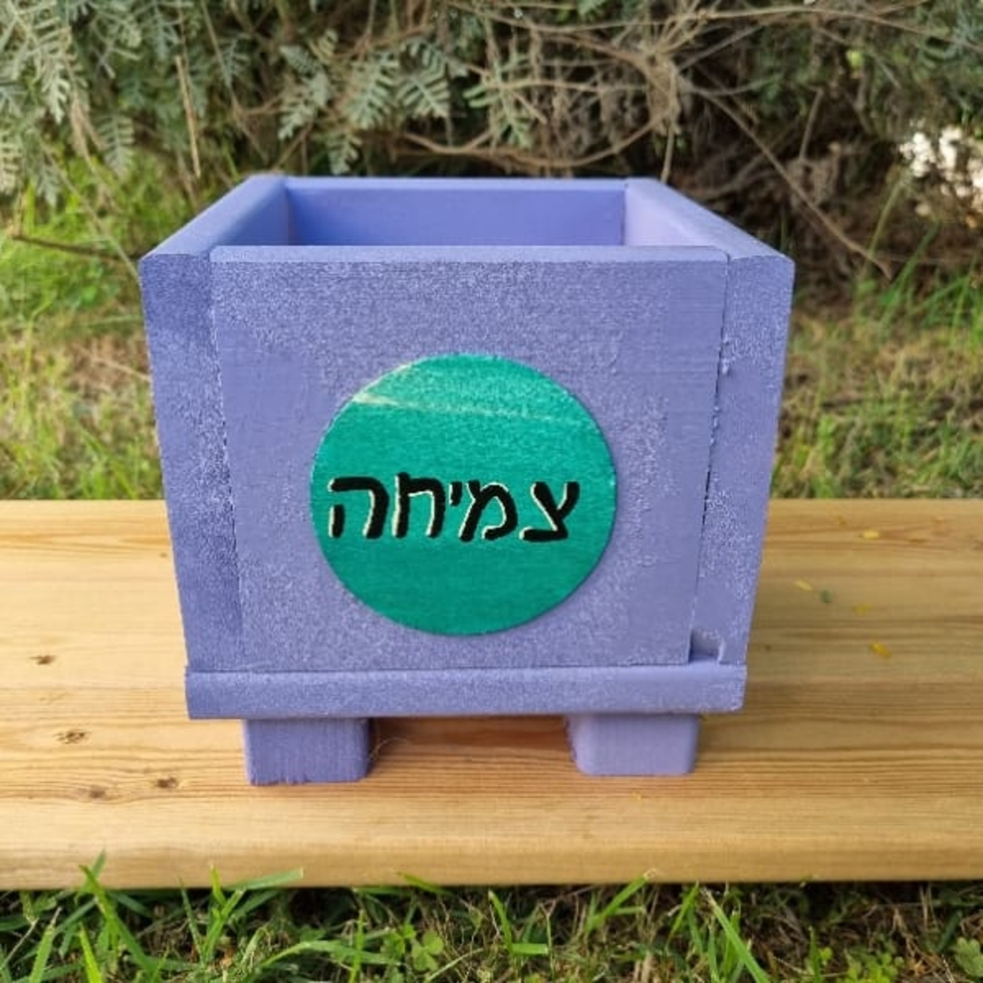 אדנית מעץ מלא בעבודת יד צבועה בצבע סגלגל ­ צמיחה