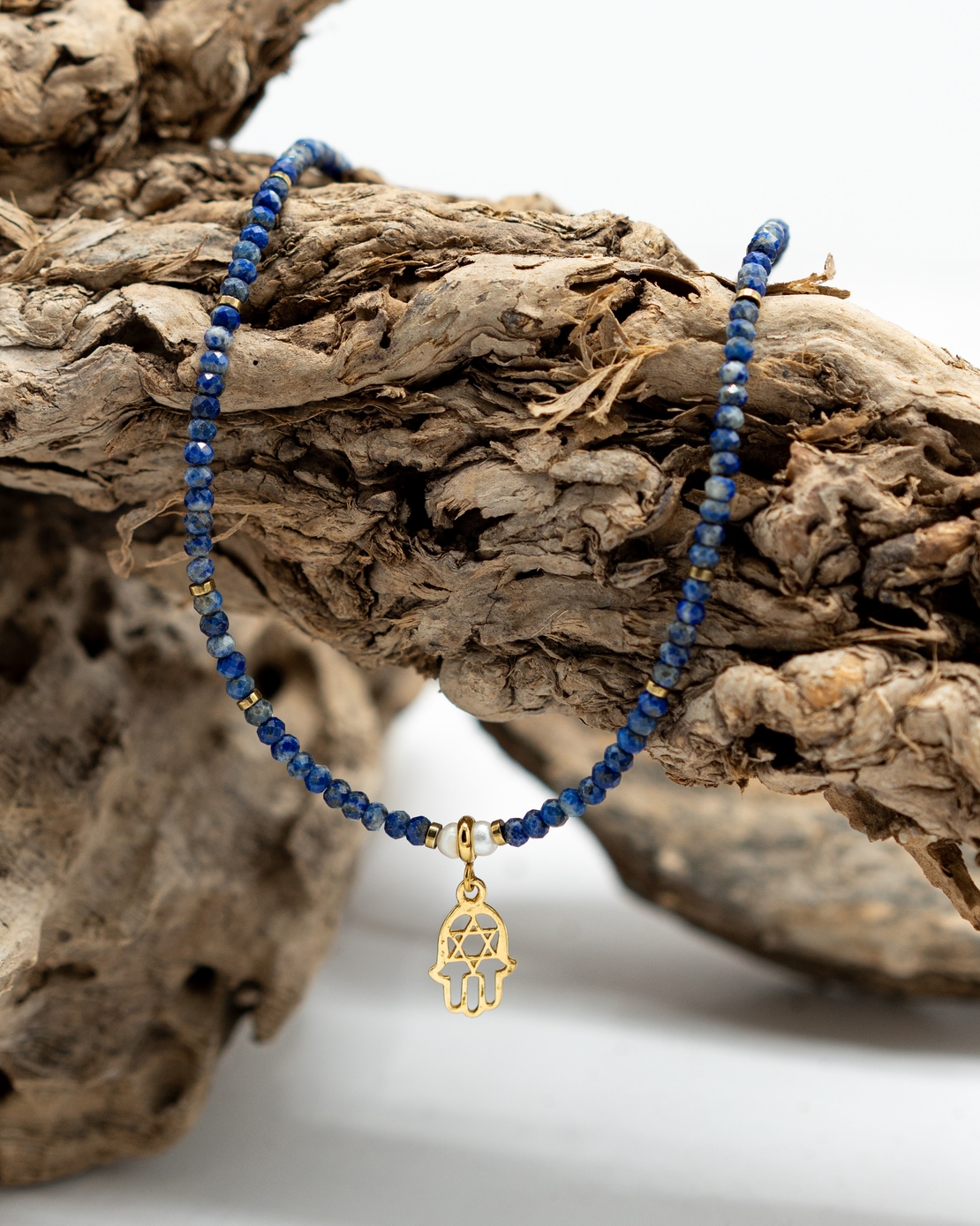 שרשרת ברית- מחרוזי לאפיז לזולי והמטייט זהב