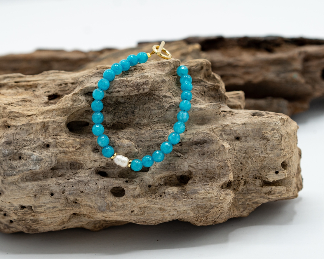 צמיד כנרת- מפנינה, אבני chalcedony כחול והמטייט זהב