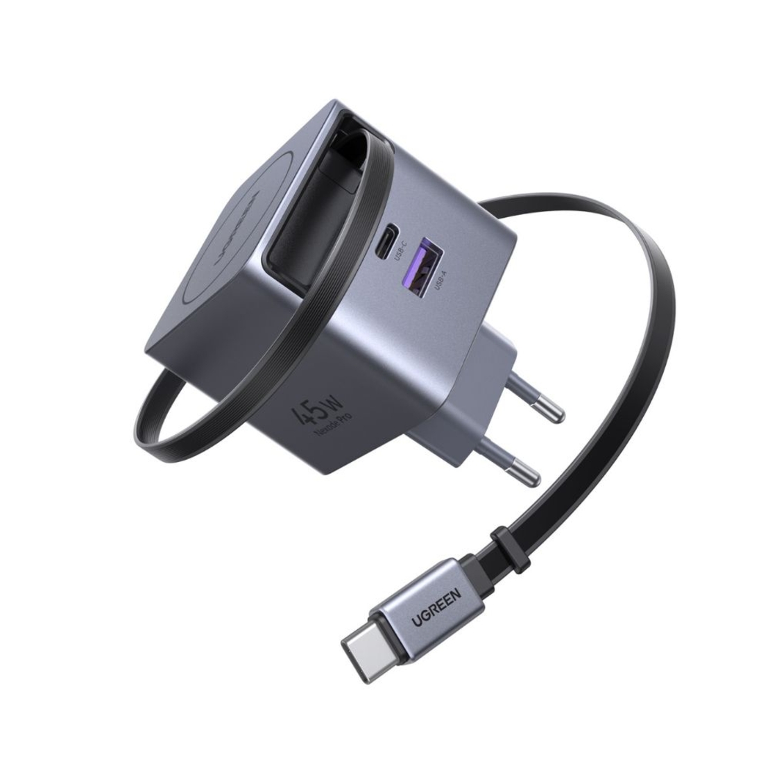 מטען קיר מהיר UGREEN Nexode Pro 45W GaN עם כבל נשלף