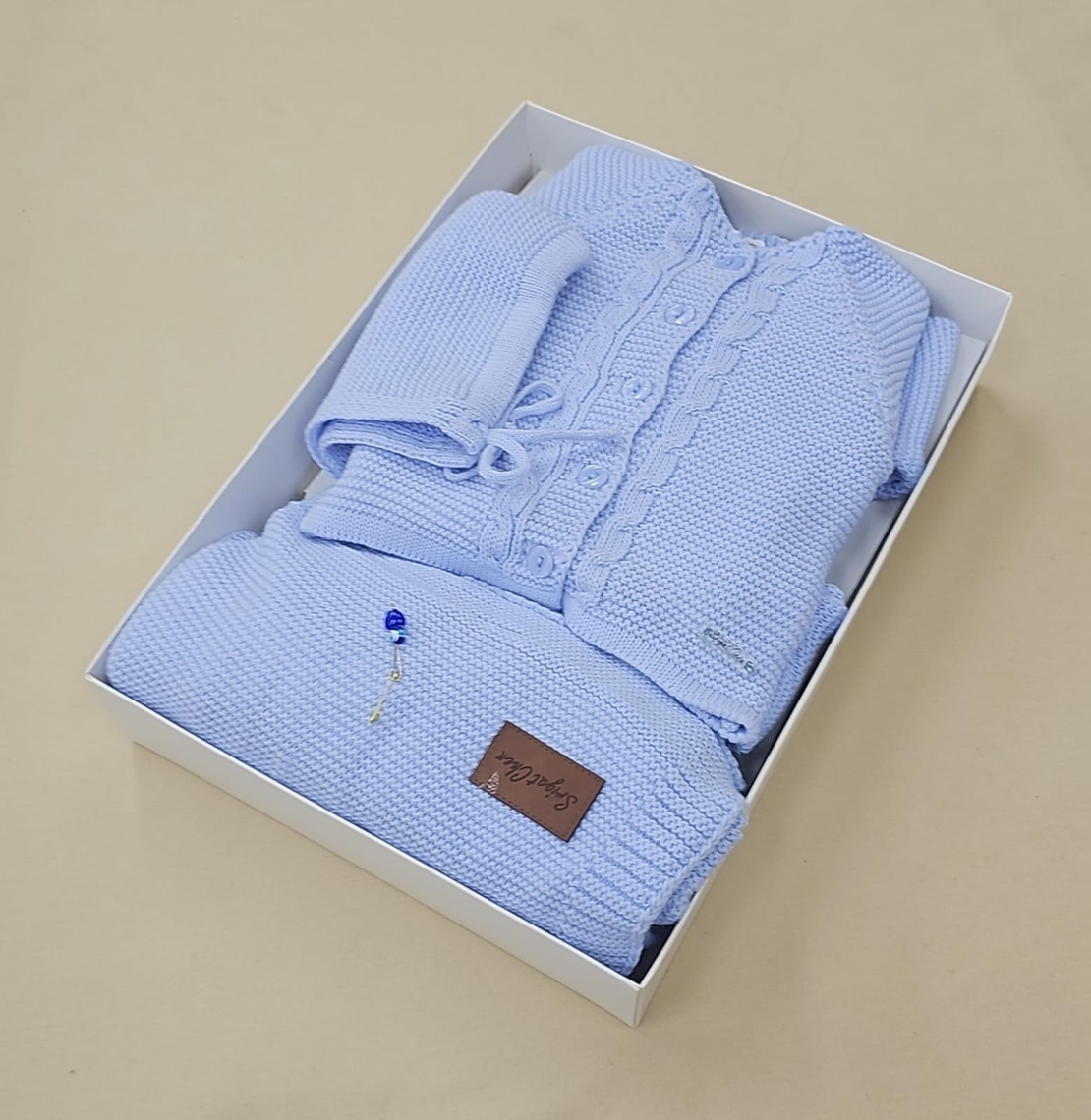 מארז סט סרוג  + שמיכה NB - תכלת