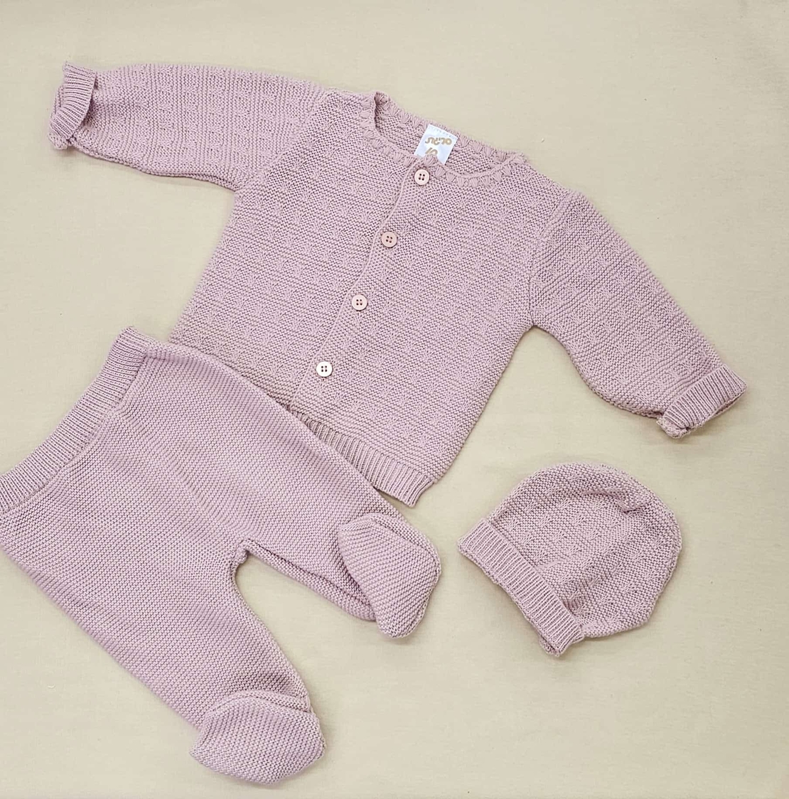 מארז סט סרוג+כובע 0-3 - ורוד