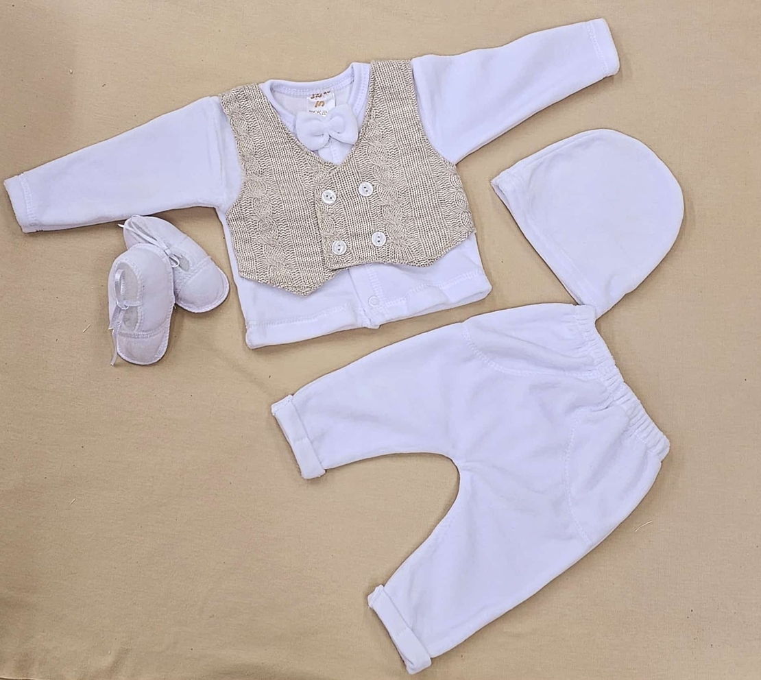 סט ווסט סרוג צמות  ניובורן - בז