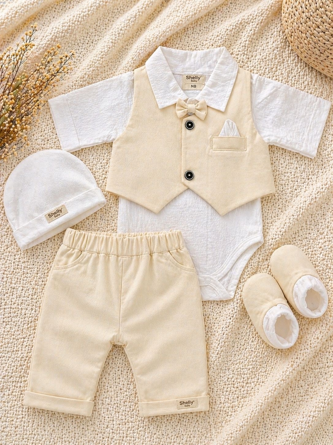 מארז חליפת ברית כיס  - ווסט שמנת