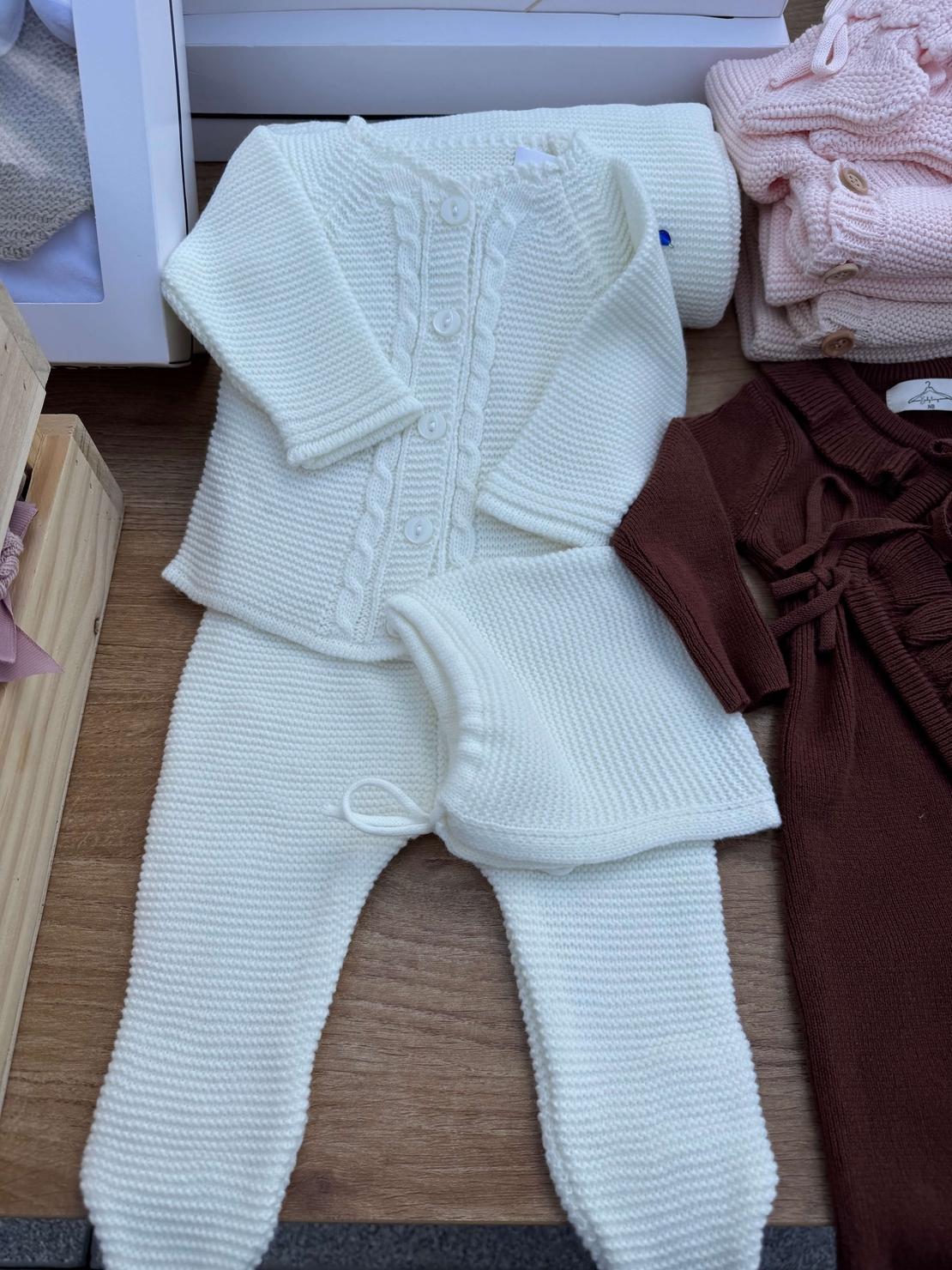 מארז סט סרוג  NB - שמנת