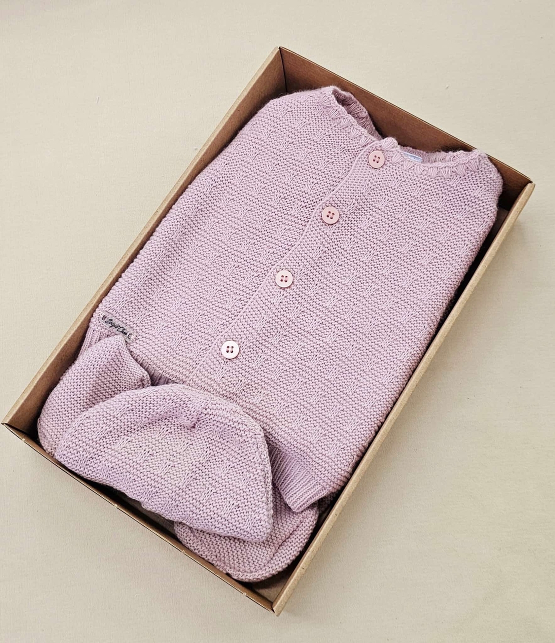 מארז סט סרוג+כובע 0-3 - ורוד