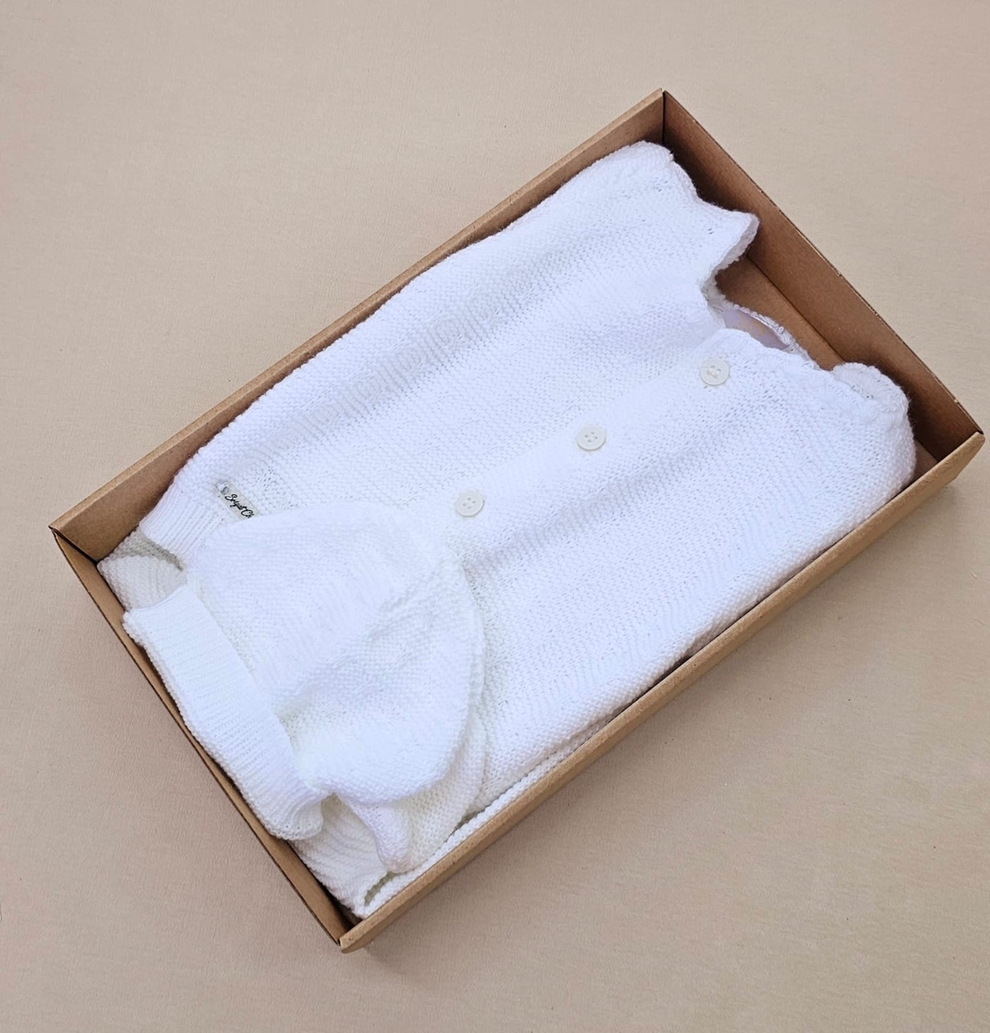 מארז סט סרוג+כובע 0-3 - לבן