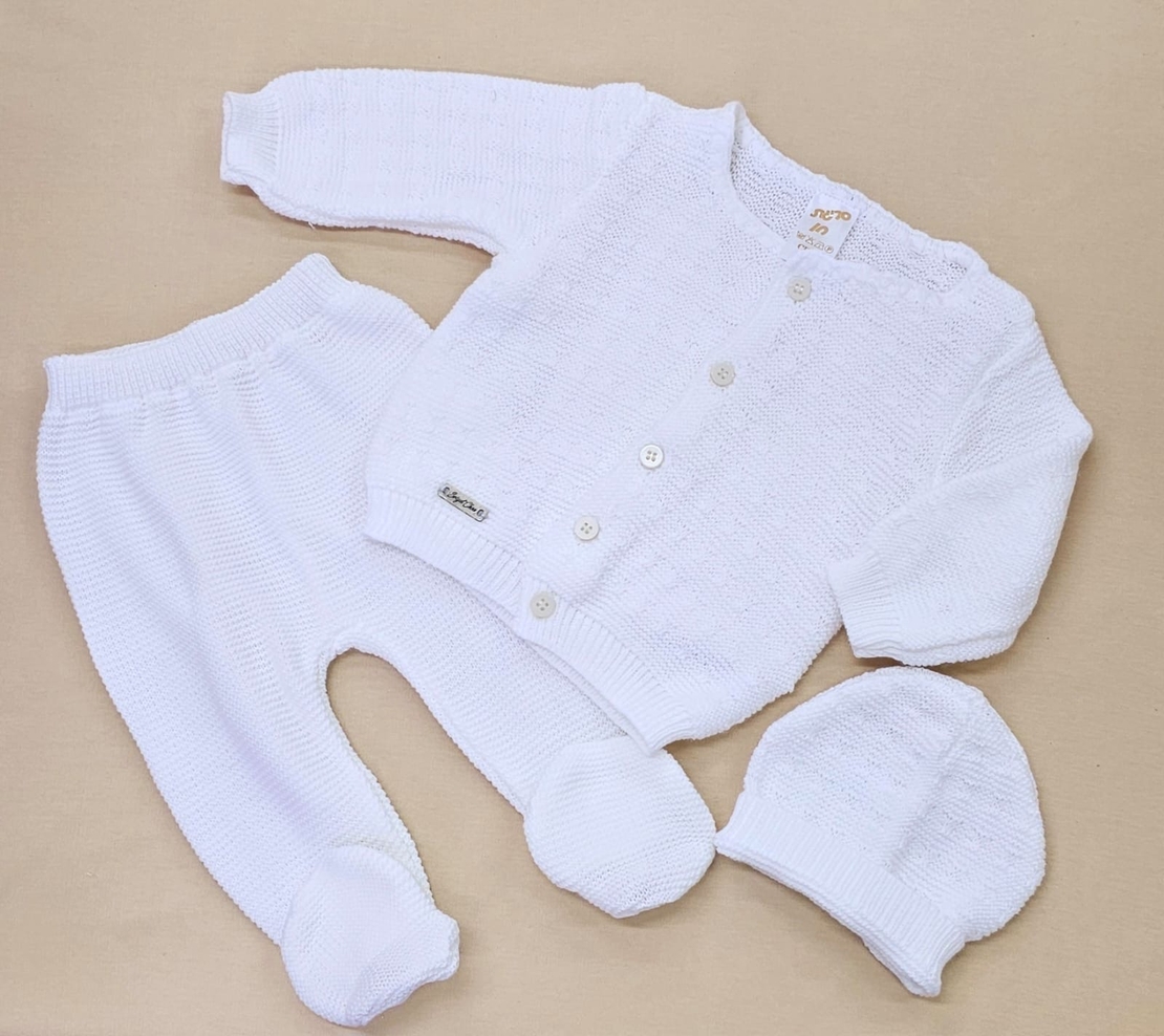 מארז סט סרוג+כובע 0-3 - לבן