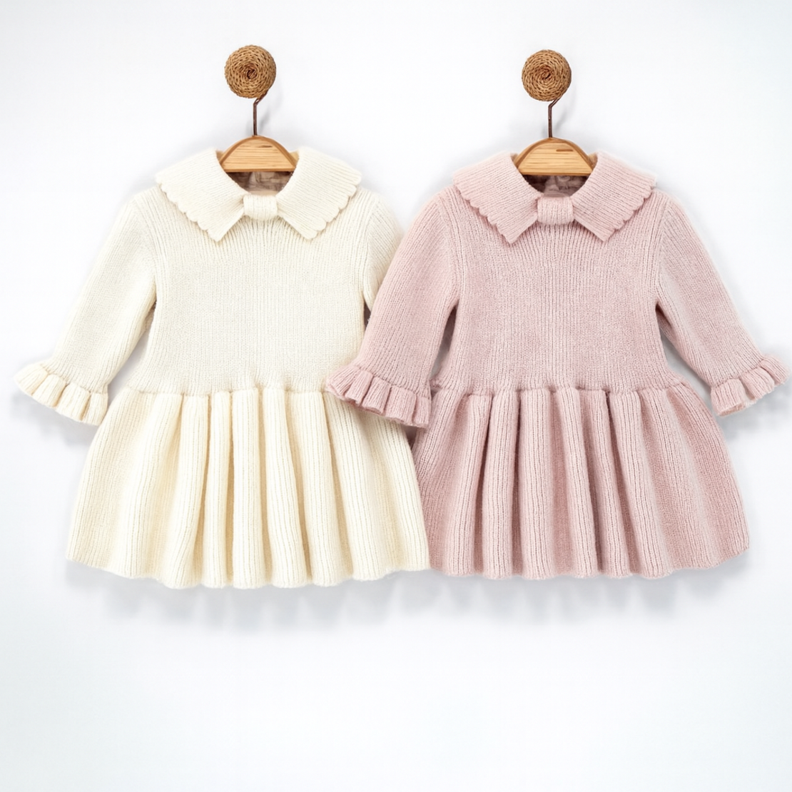 שמלה סרוגה - דגם מילה - שמנת