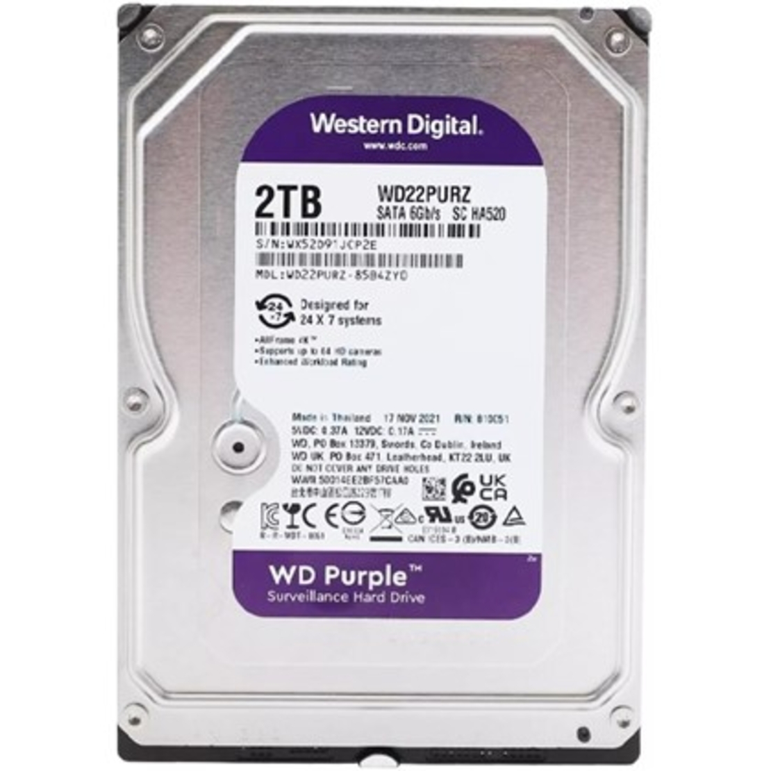 2TB PURPLE SATA III -5400/256MB/WD22PURZ WD