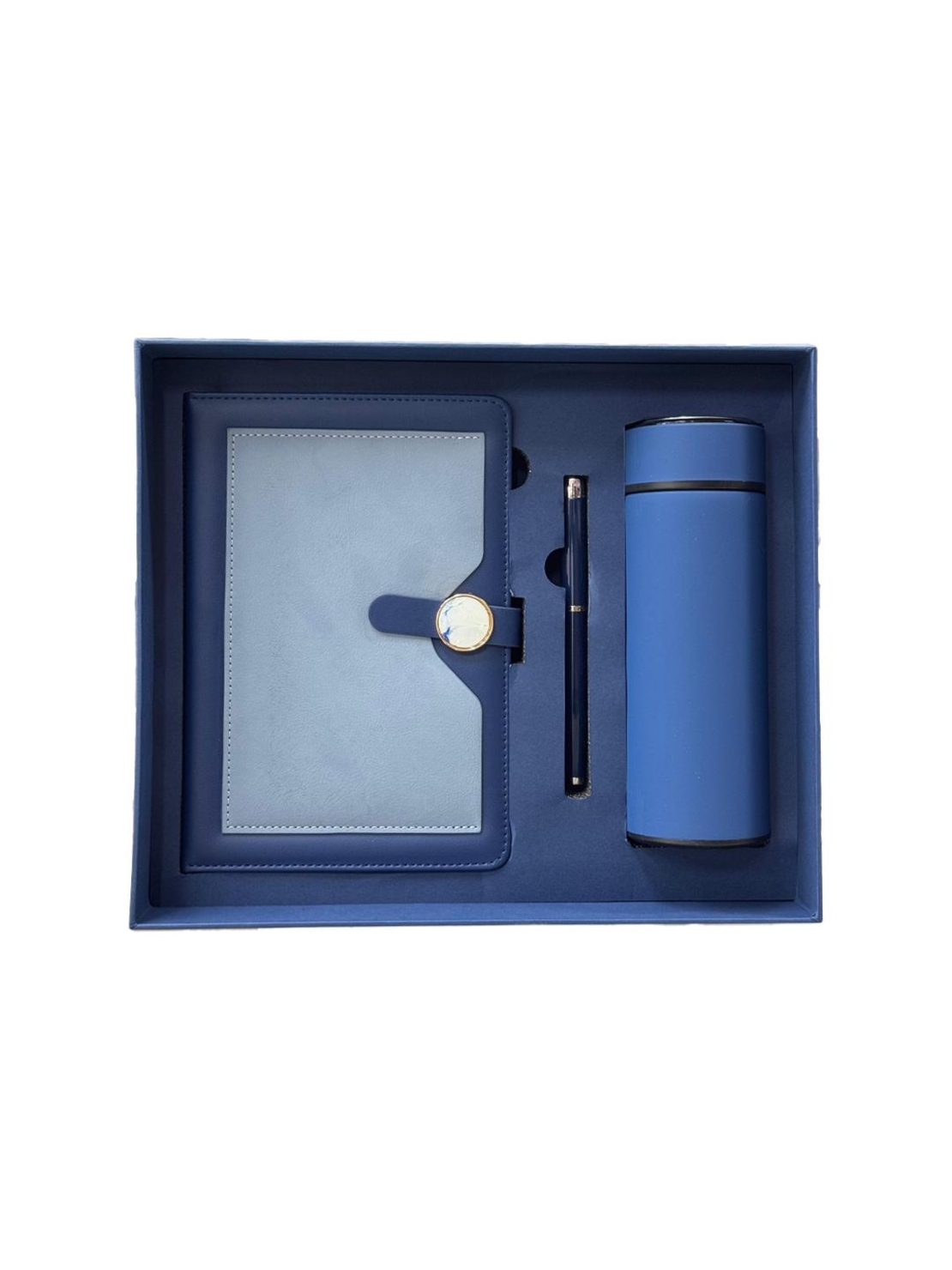 סט מחברת+בקבוק+עט -כחול