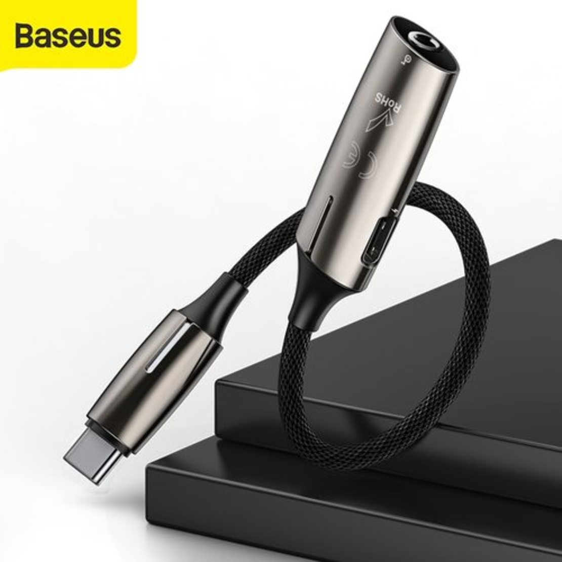 מתאם Baseus 2-in-1 Type-C Male to Type-C & 3.5mm Female Adapter L60