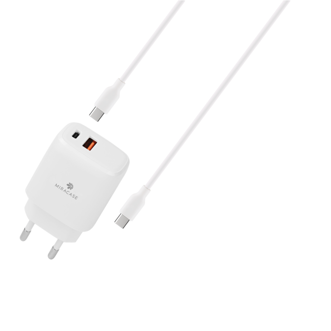 מטען קיר עם כבל TYPE C TO TYPE C בצבע לבן Miracase 18W+20W MWC20PQ1