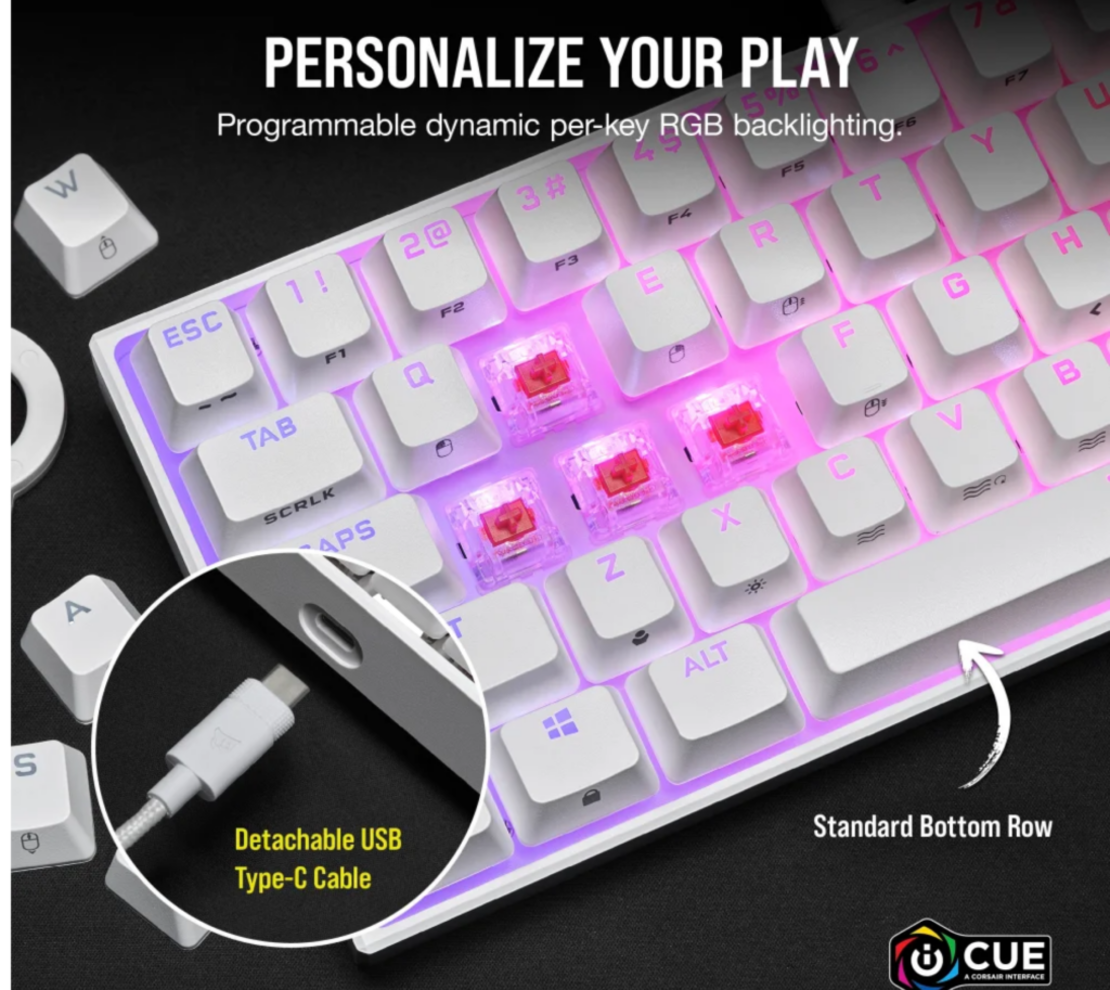 מקלדת מכנית לבנה Corsair K65 White RGB MINI 60%