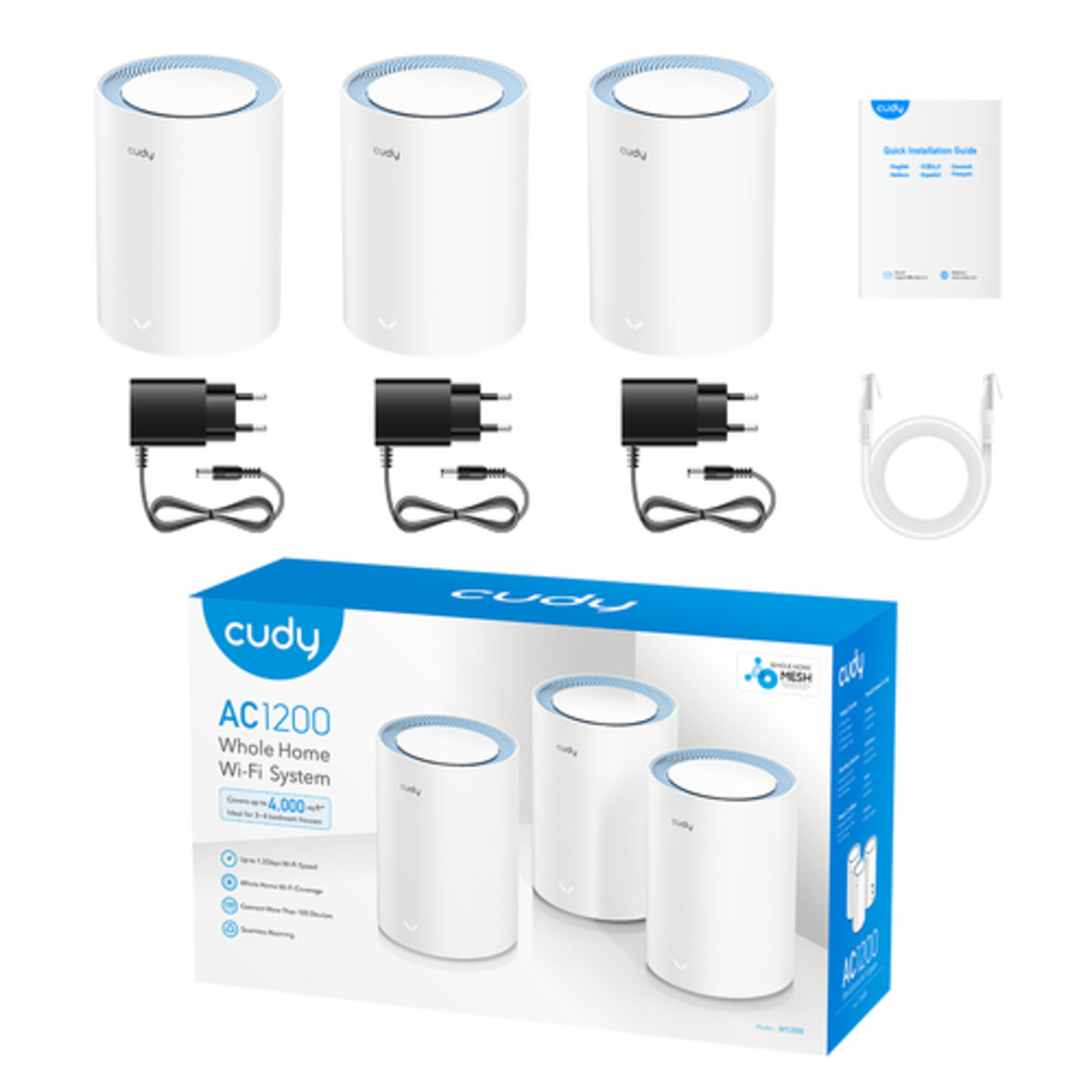 מגדיל טווח CUDY M1200 AC1200 Dual Band Whole Home Wi-Fi Mesh M1200(3-Pack)-IL