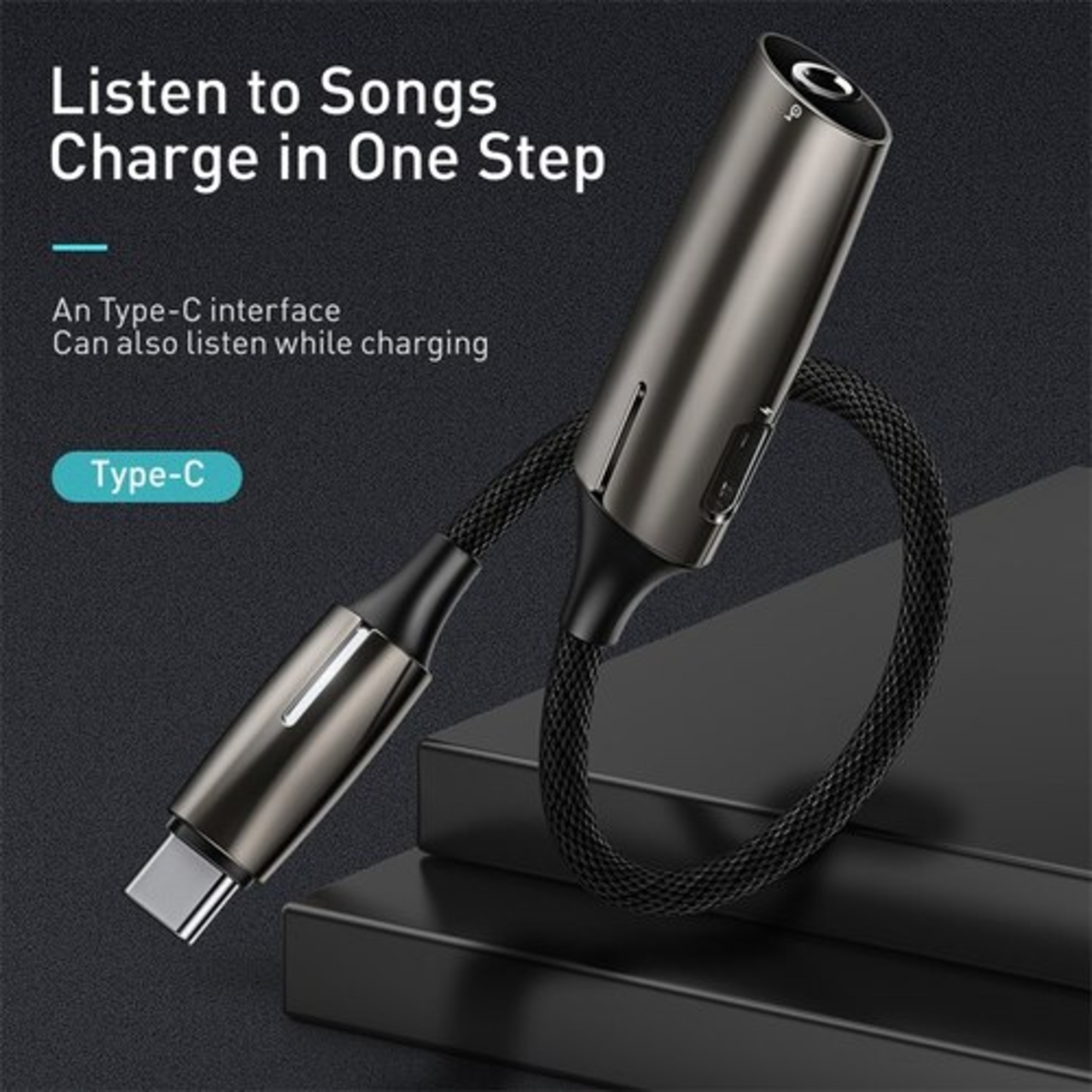 מתאם Baseus 2-in-1 Type-C Male to Type-C & 3.5mm Female Adapter L60