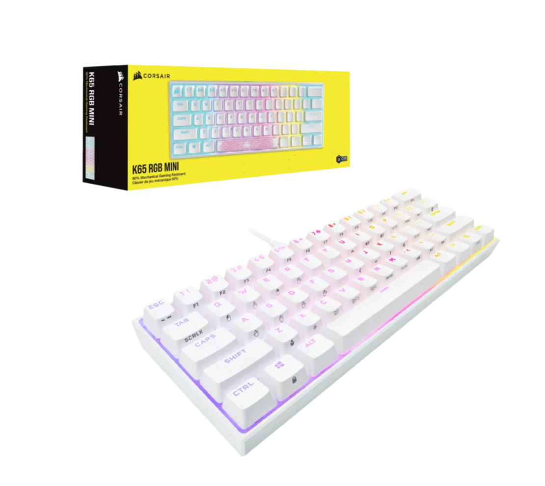 מקלדת מכנית לבנה Corsair K65 White RGB MINI 60%