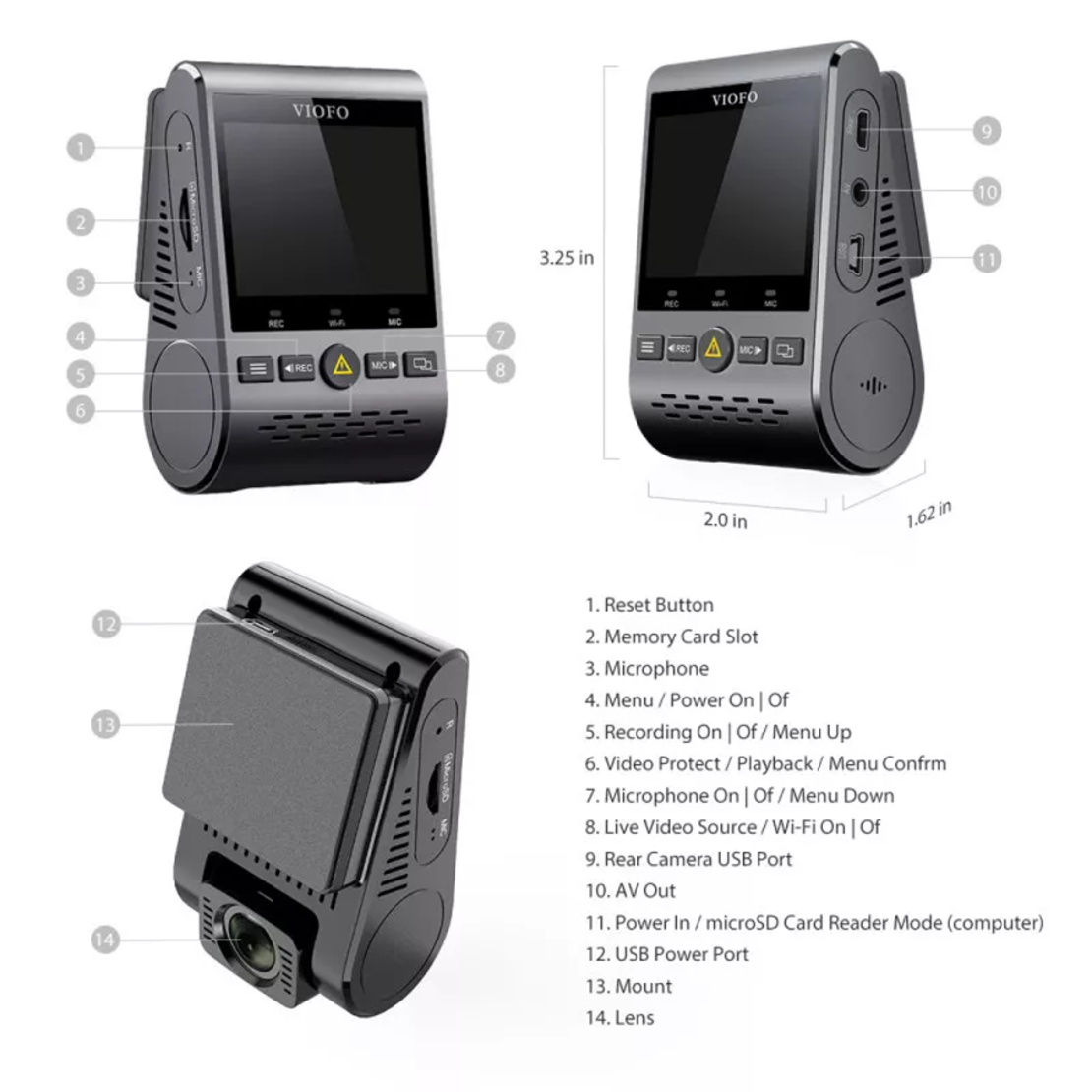מצלמת דרך לרכב Viofo A129 Qad HD WiFi