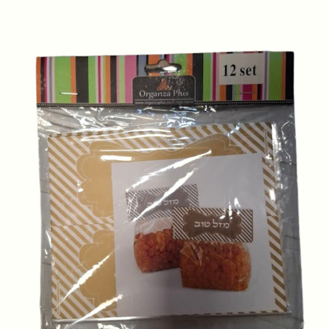 צלופן ריבוע שקוף עם סגירת מזל טוב זהב 12 יחידות