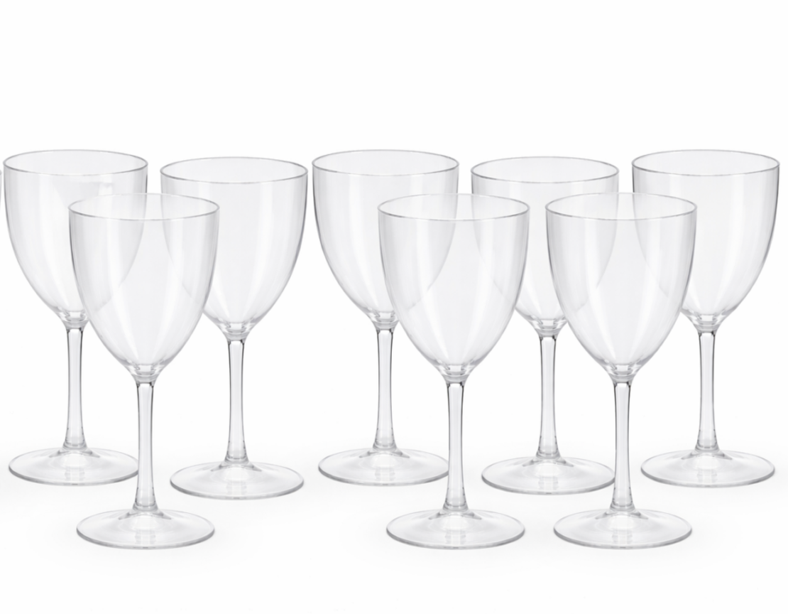 8 גביעי יין על רגל מהודרים שקוף-קטנים 100 מ