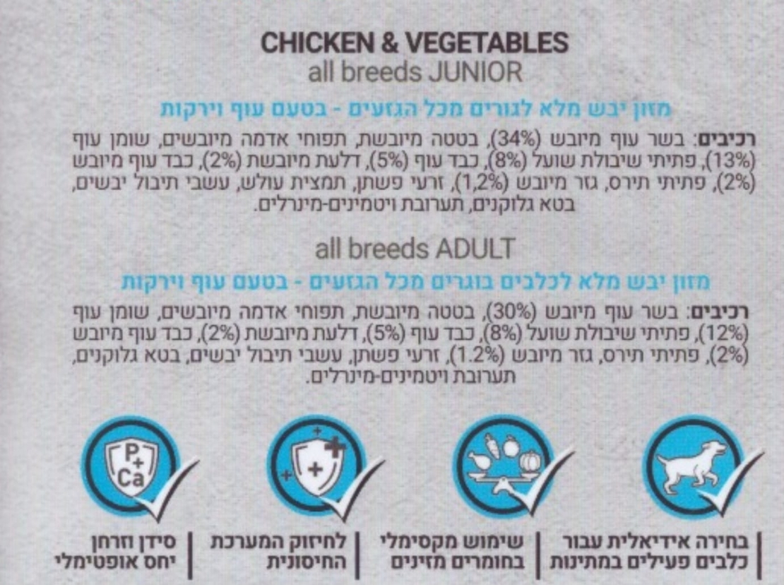 קודו ג'וניור עוף וירקות 12 ק