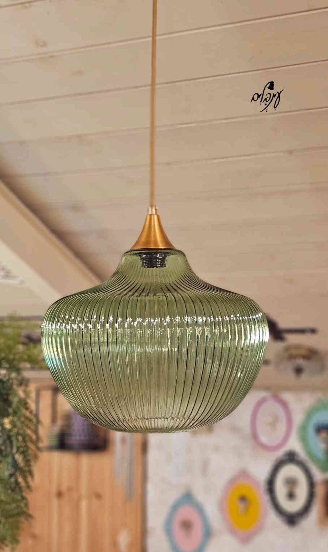 מנורת זכוכית רלי פסים ירוק