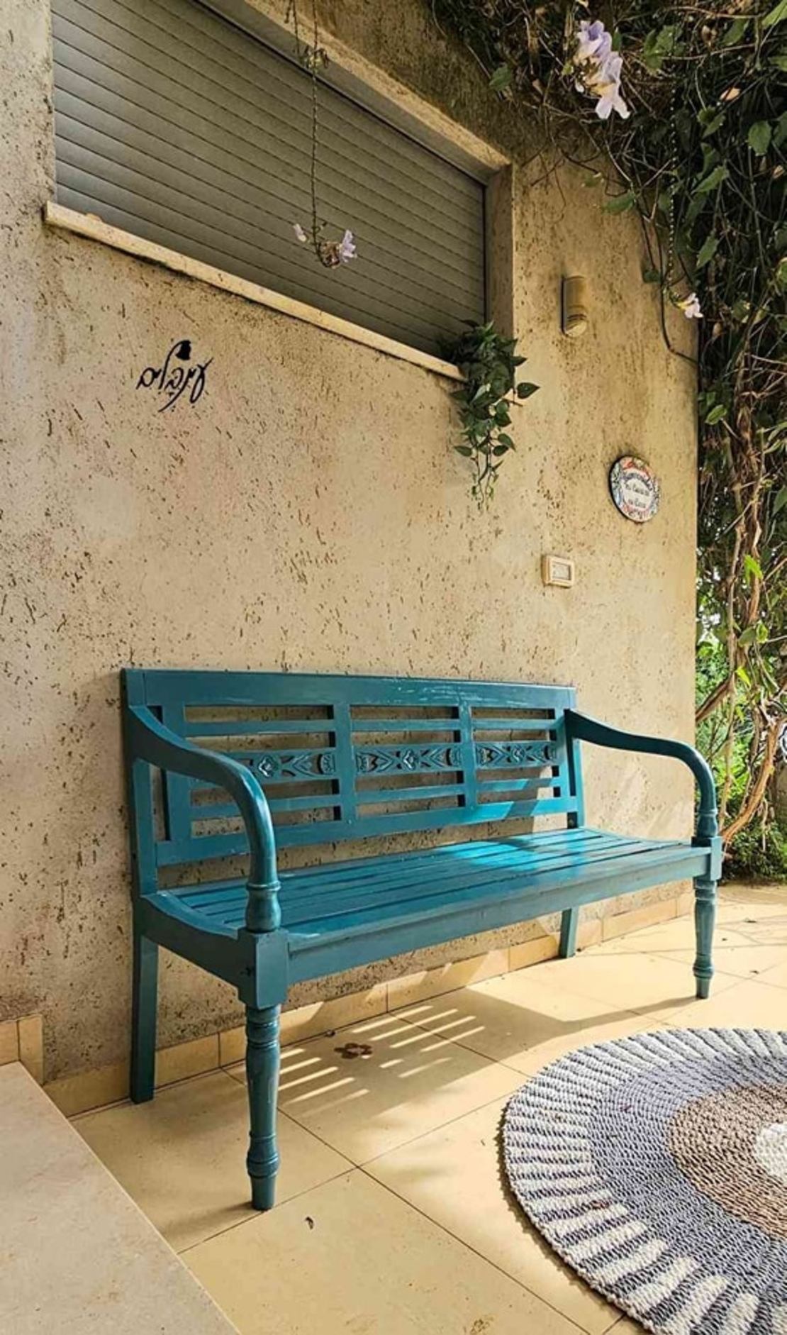 ספסל עץ מהגוני תכלת גדול