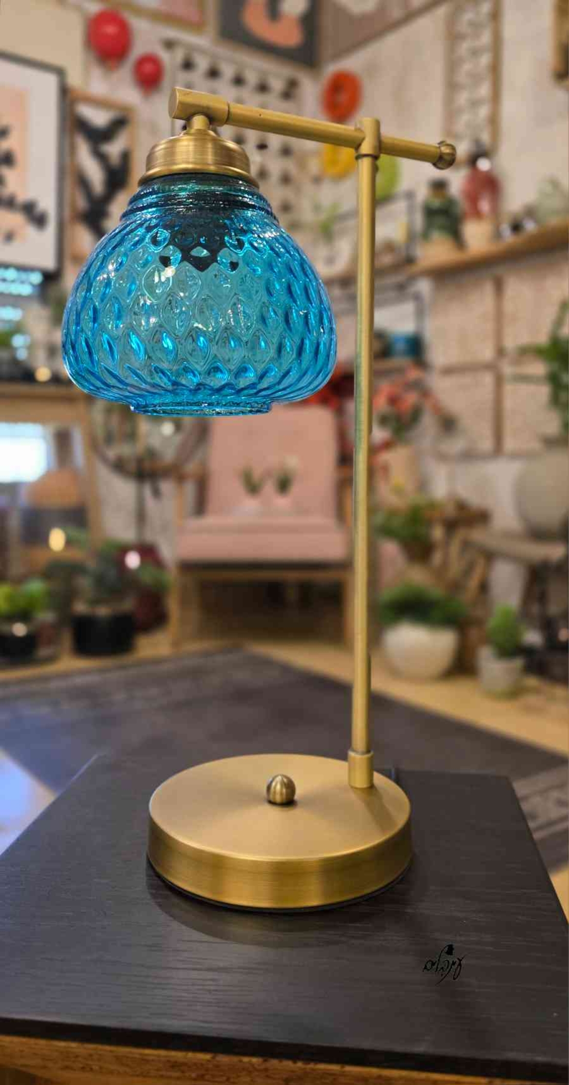 מנורת שירי זכוכית בועות טורקיז