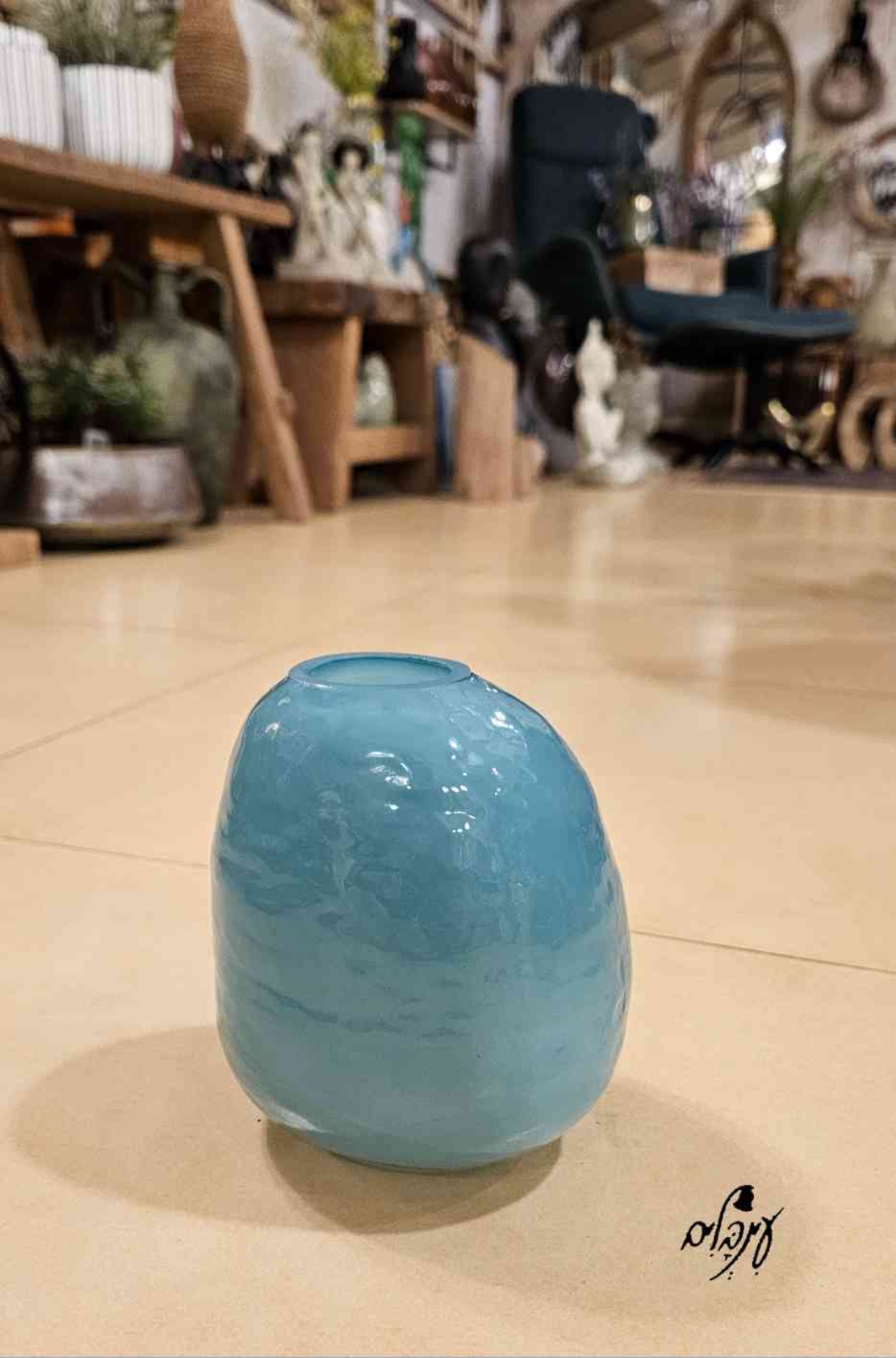 אגרטל זכוכית תכלת קטן