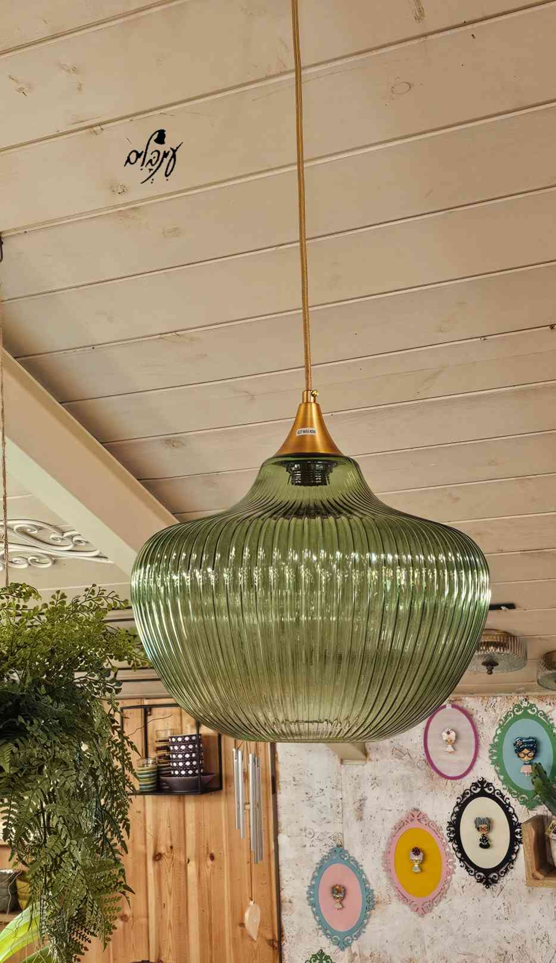 מנורת זכוכית רלי פסים ירוק