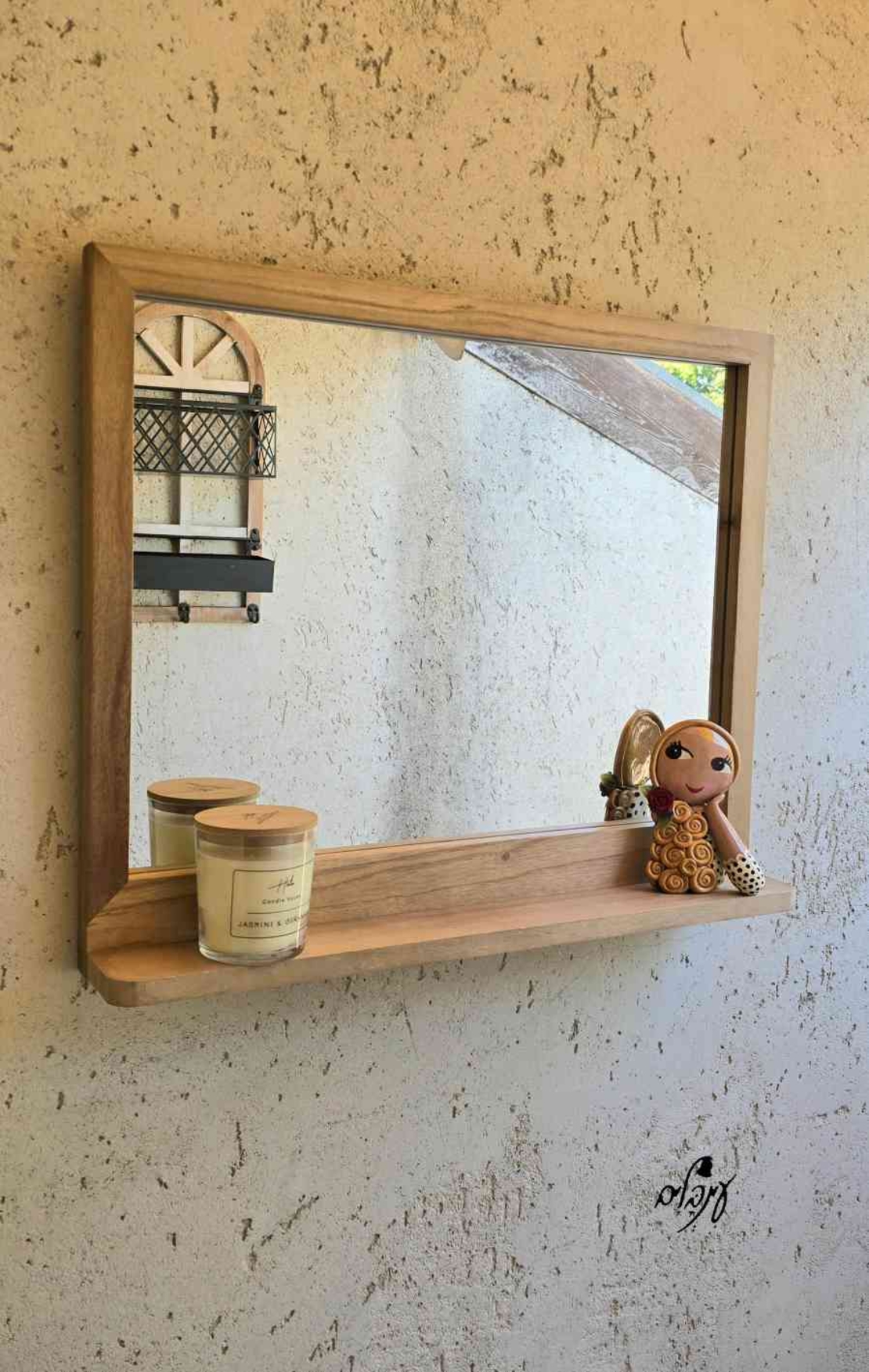 מראת מדף עץ