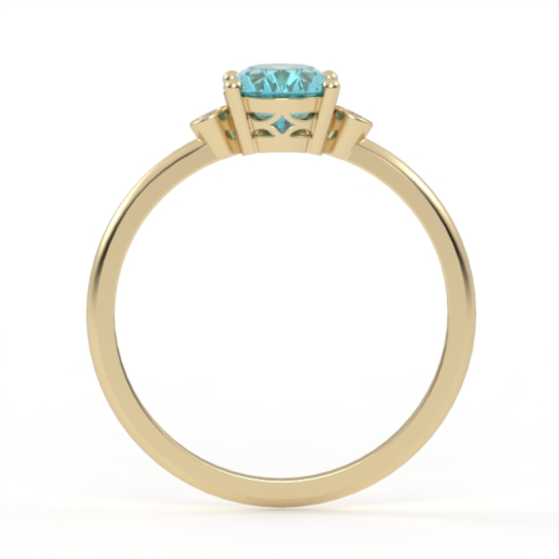 14K gold ring set with Blue Topaz Suisse and natural diamonds Model GSR1