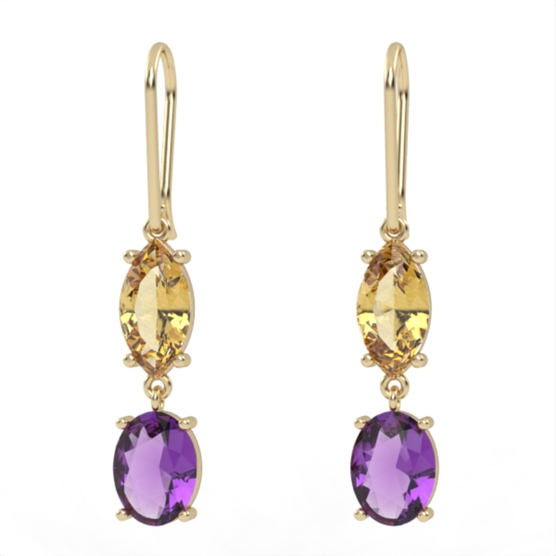 Earrings made of gold inlaid with amethyst citrine stones model EAG15