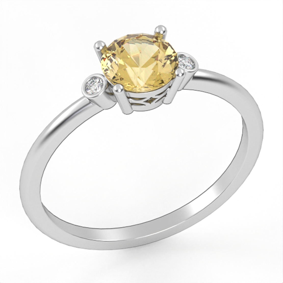 14K gold ring set with citrine and natural diamonds Model GSR4