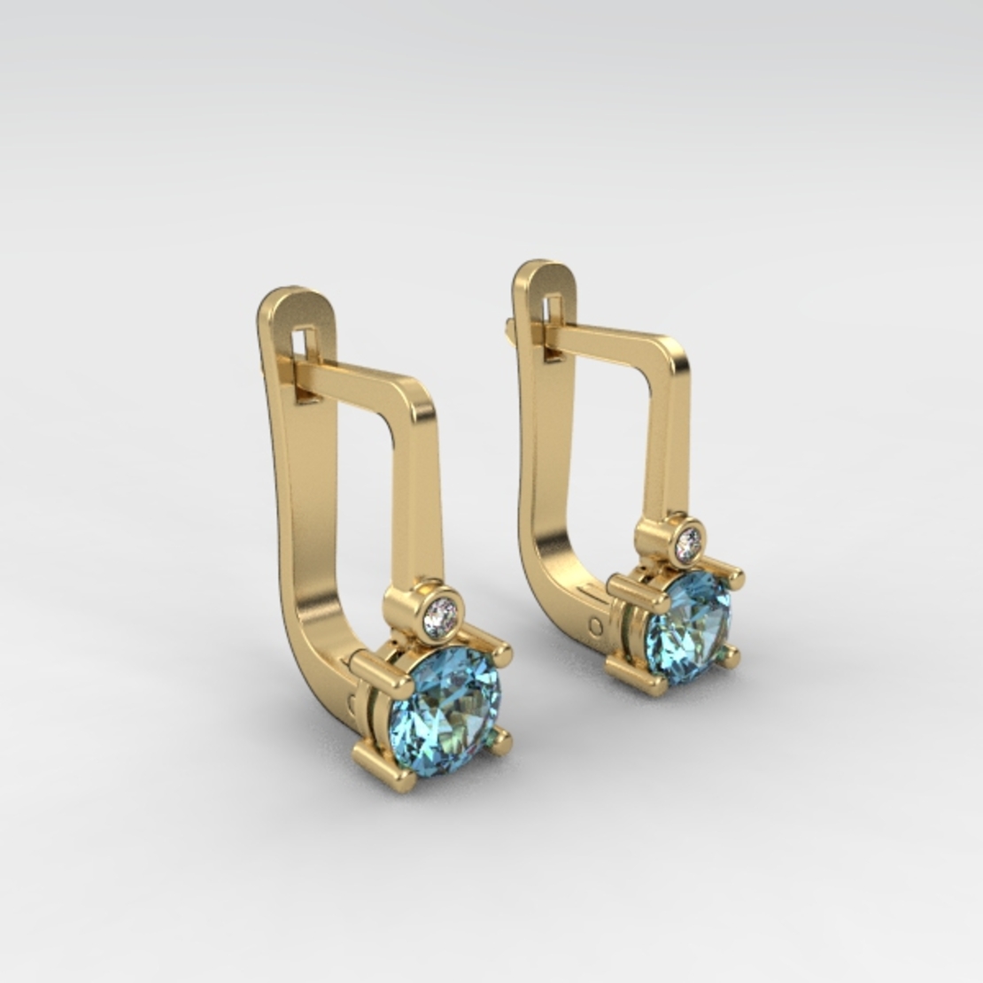 Earrings made of 14k gold set with Blue Topaz Suisse stones and diamonds model EAG36