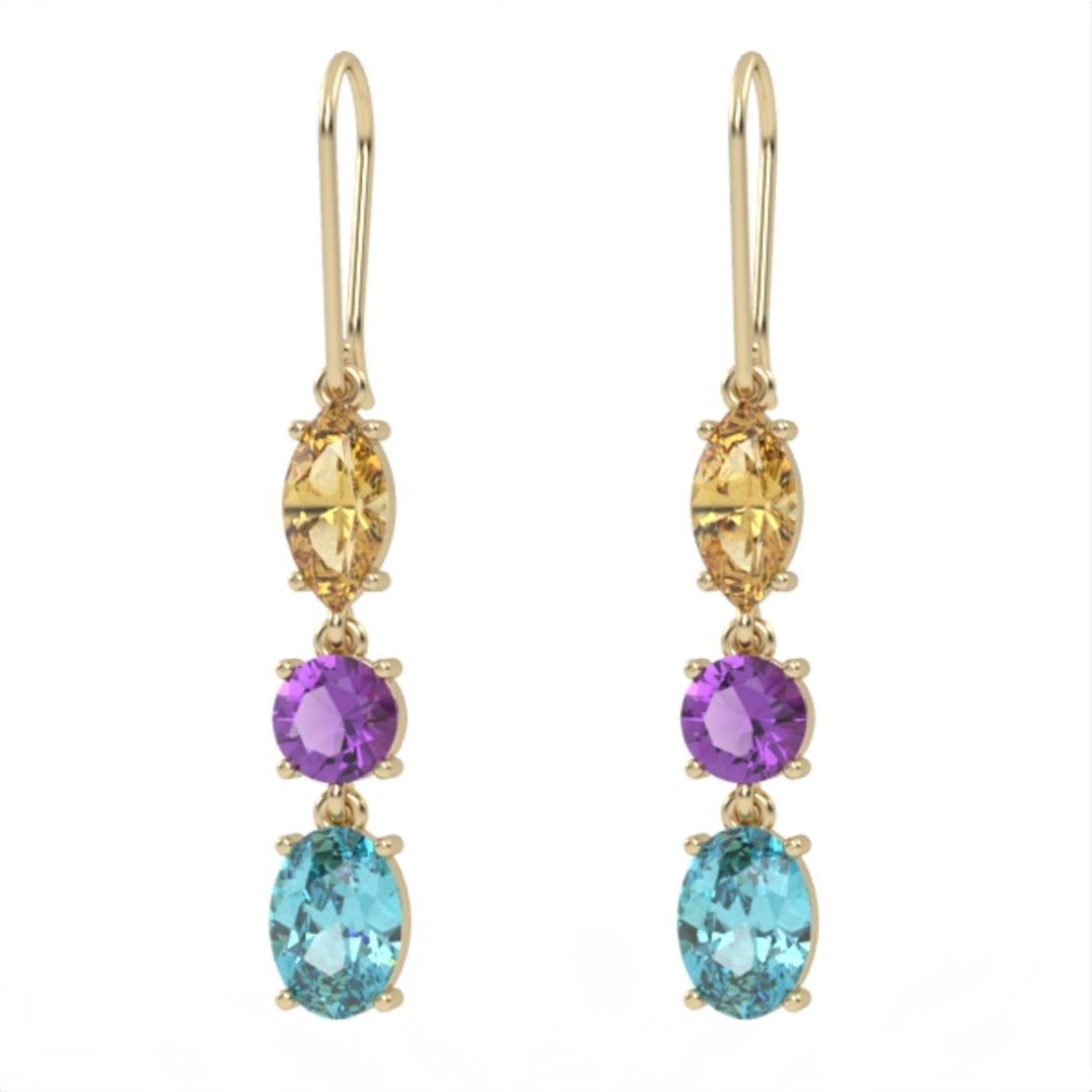 Earrings made of gold inlaid with citrine, amethyst and blue topaz Swiss, model EAG11