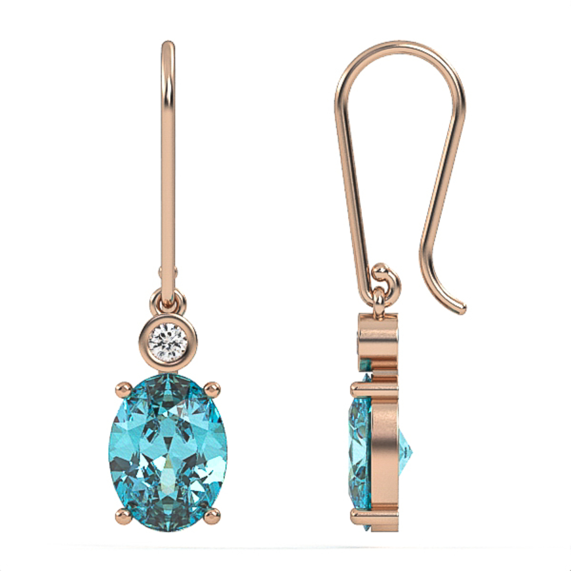 Earrings made of 14k gold set with Blue Topaz Suisse stones and diamonds Model EAG29