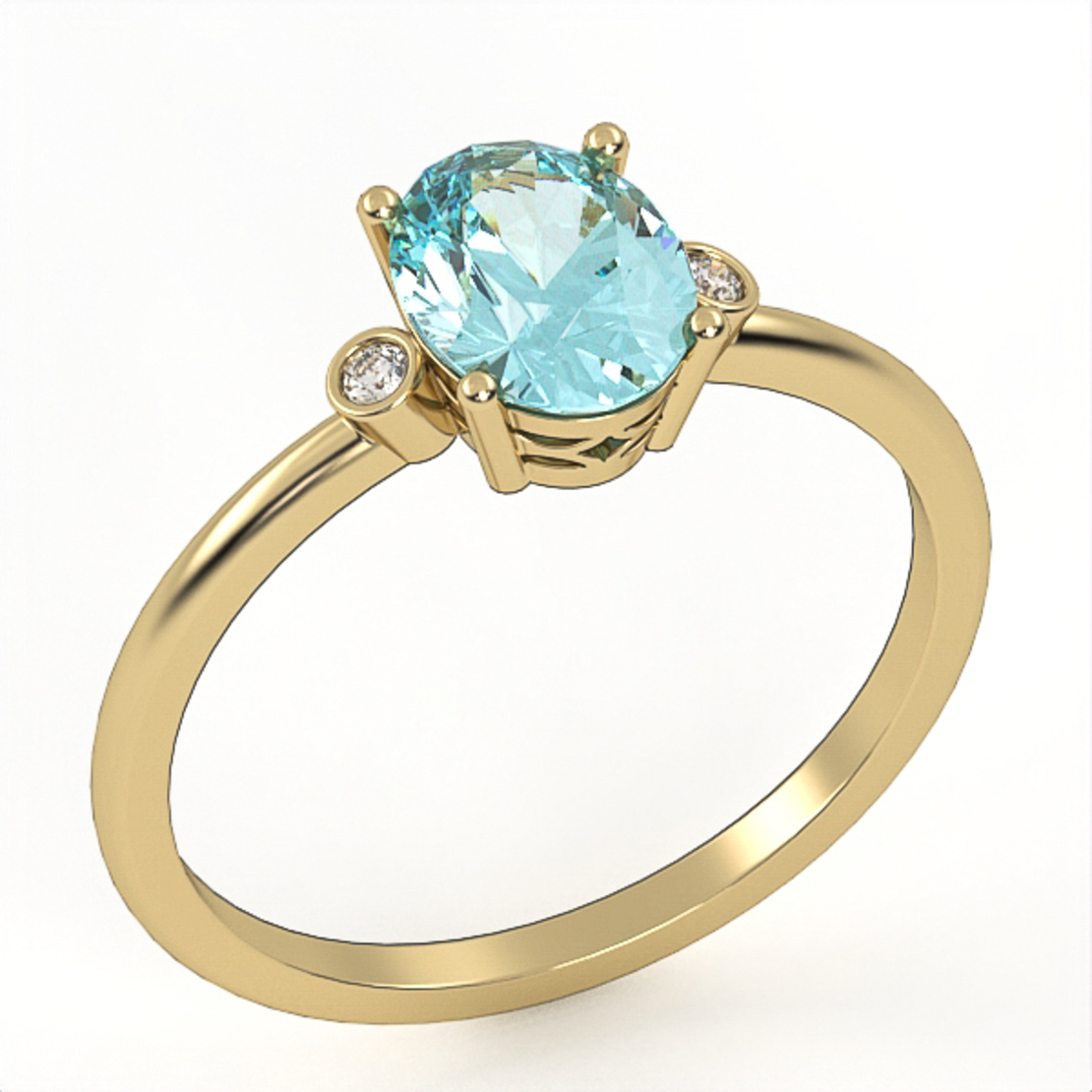 14K gold ring set with Blue Topaz Suisse and natural diamonds Model GSR1