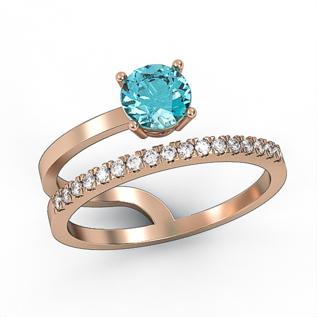14K gold ring set with Blue Topaz Suisse and natural diamonds Model GSR14