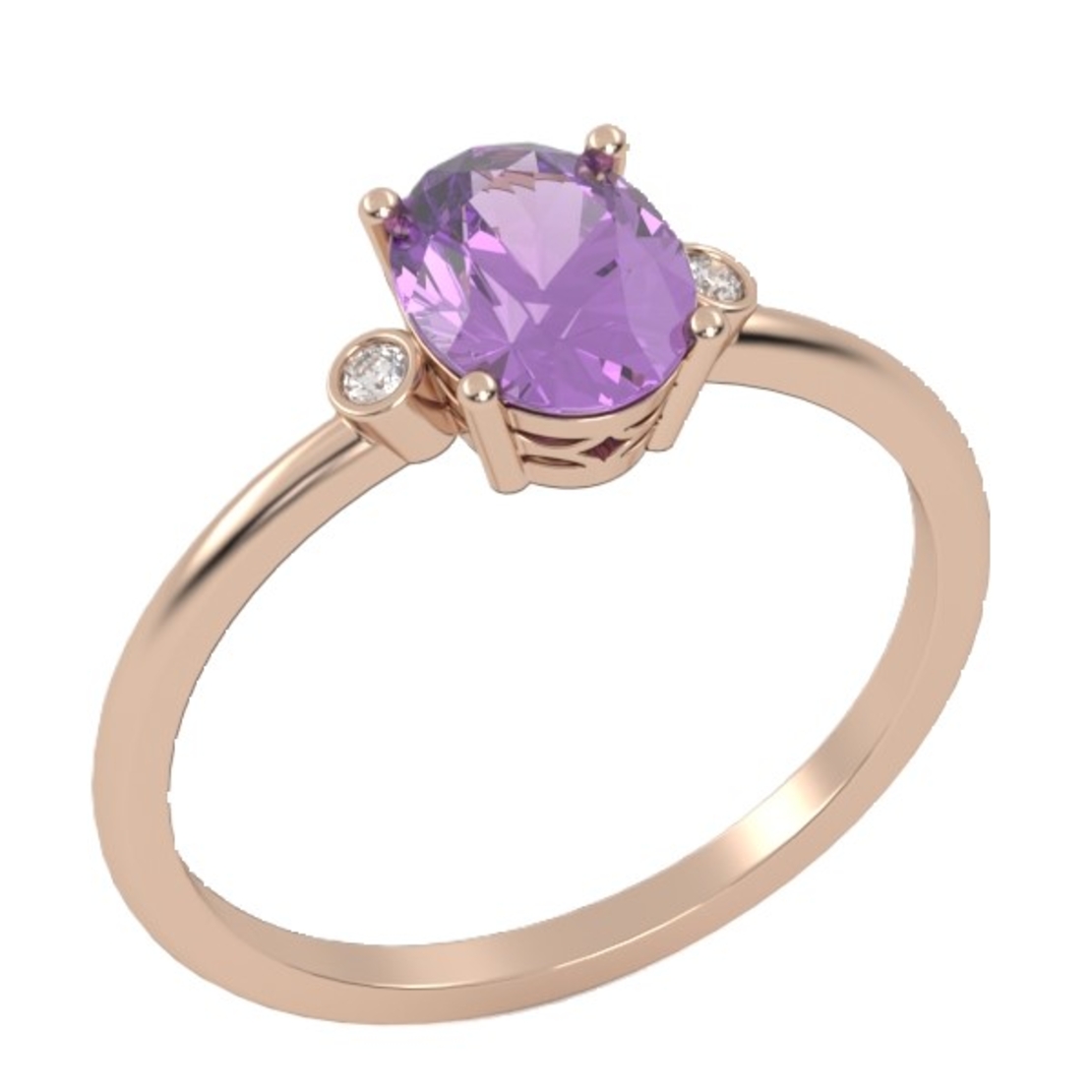 14K gold ring set with amethyst and natural diamonds Model GSR2