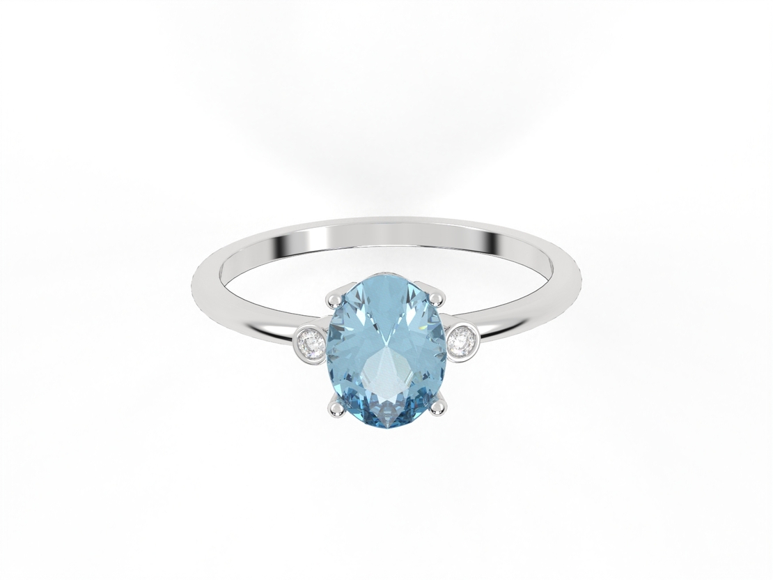 14K gold ring set with Blue Topaz Suisse and natural diamonds Model GSR1