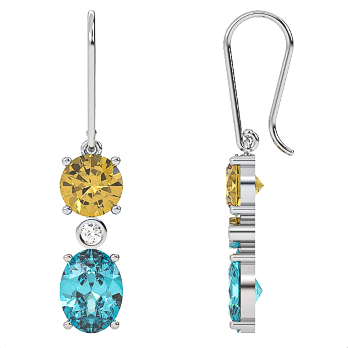 Earrings made of 14k gold set with Blue Topaz Suisse, Citrine and Diamonds Model EAG31