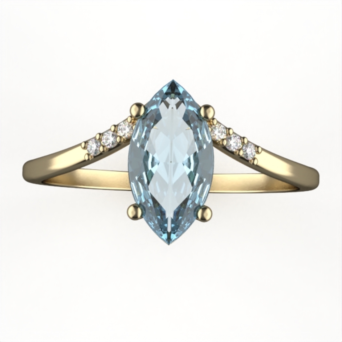 14K gold ring set with Blue Topaz and natural diamonds Model GSR15