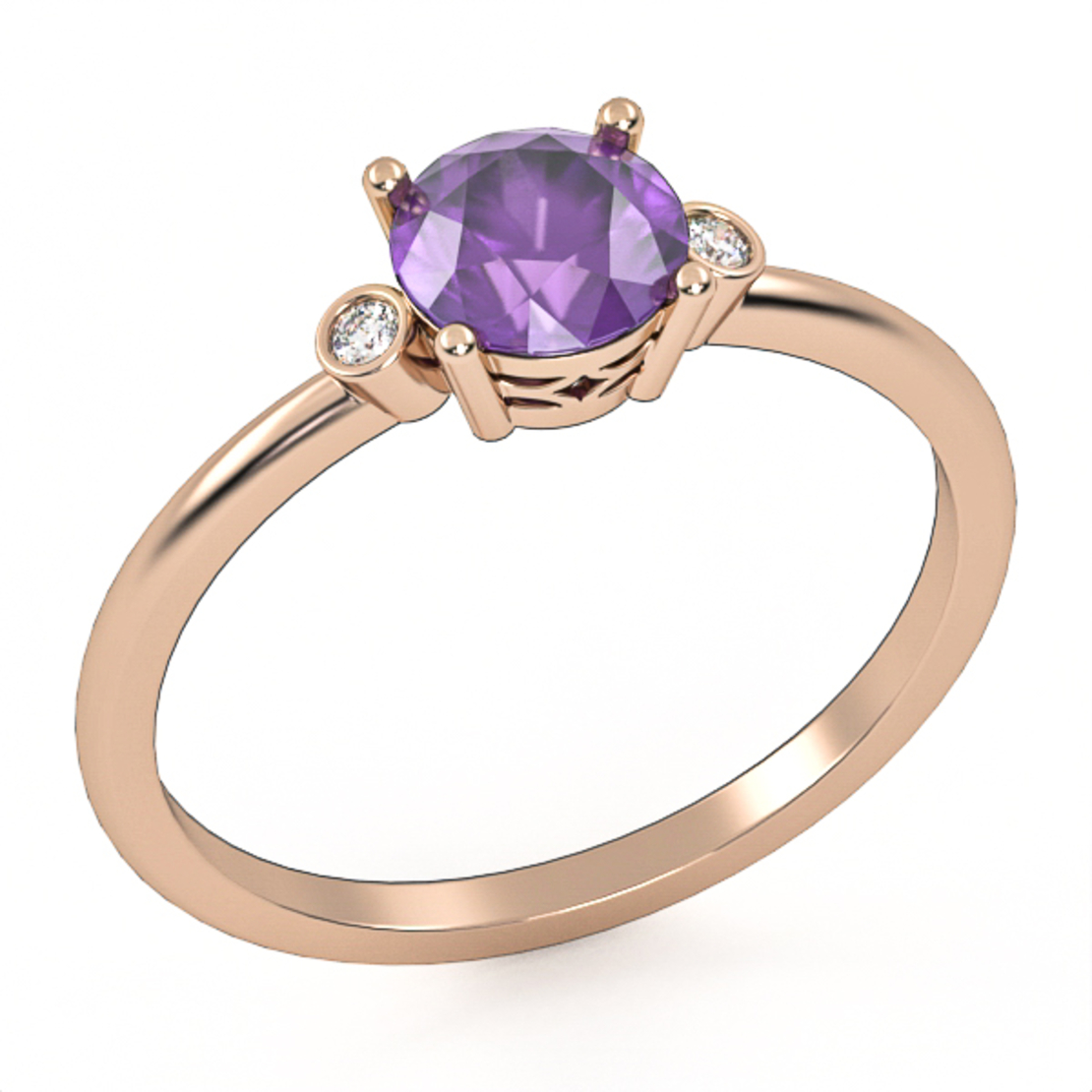14k gold ring Embedded with Amethyst and Natural Diamonds Model GSR5