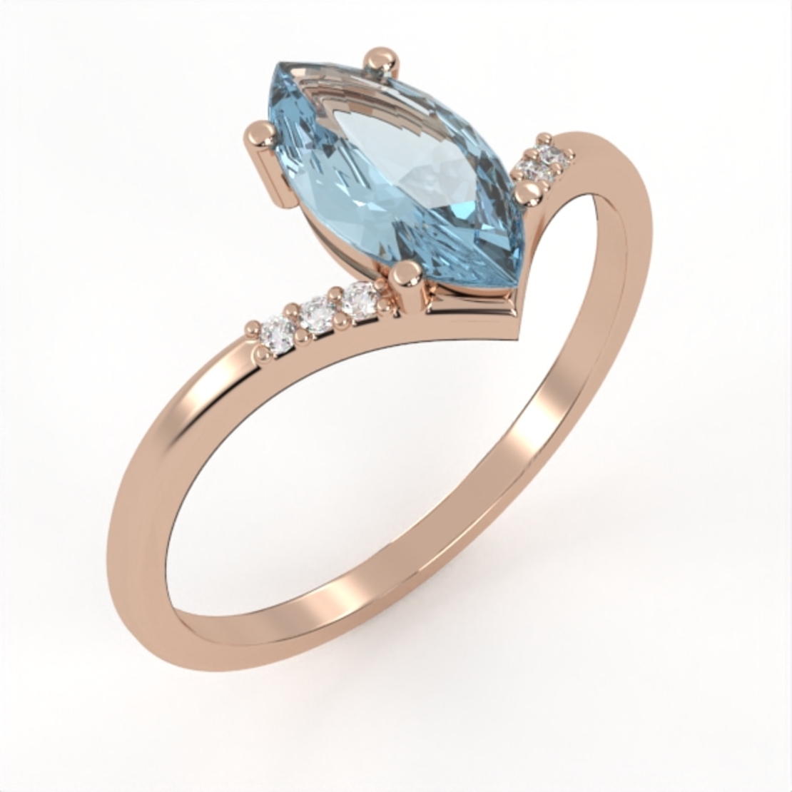 14K gold ring set with Blue Topaz and natural diamonds Model GSR15
