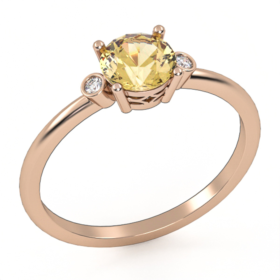 14K gold ring set with citrine and natural diamonds Model GSR4