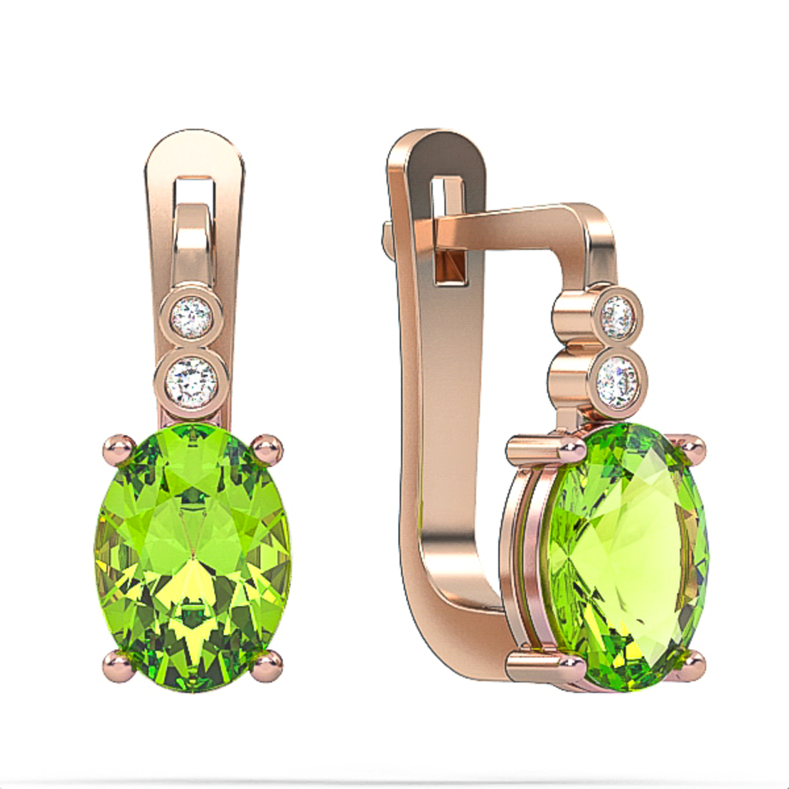 Gold earrings set with Peridot stones and  diamonds model EAD7