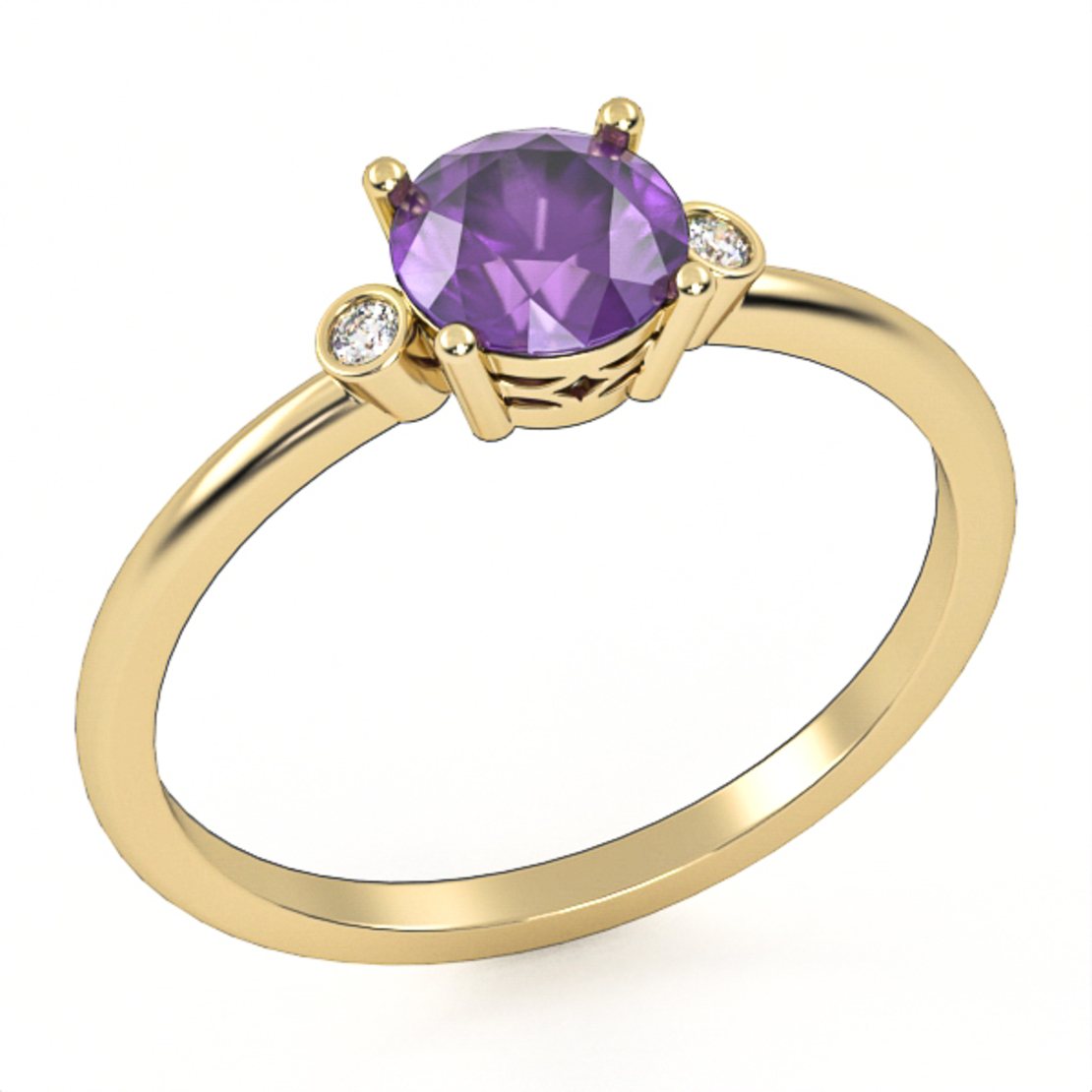 14k gold ring Embedded with Amethyst and Natural Diamonds Model GSR5