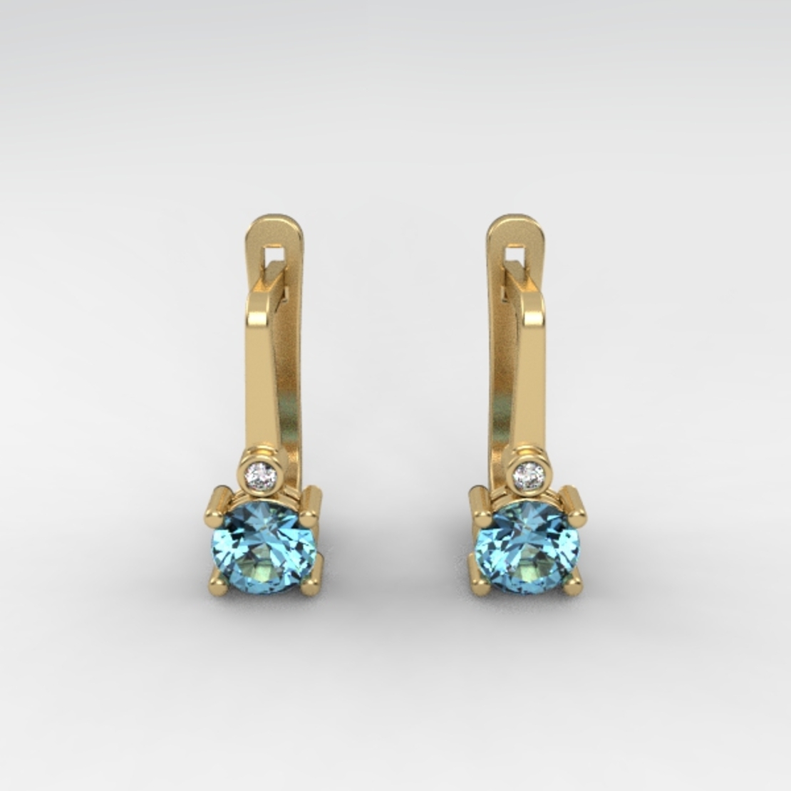Earrings made of 14k gold set with Blue Topaz Suisse stones and diamonds model EAG36